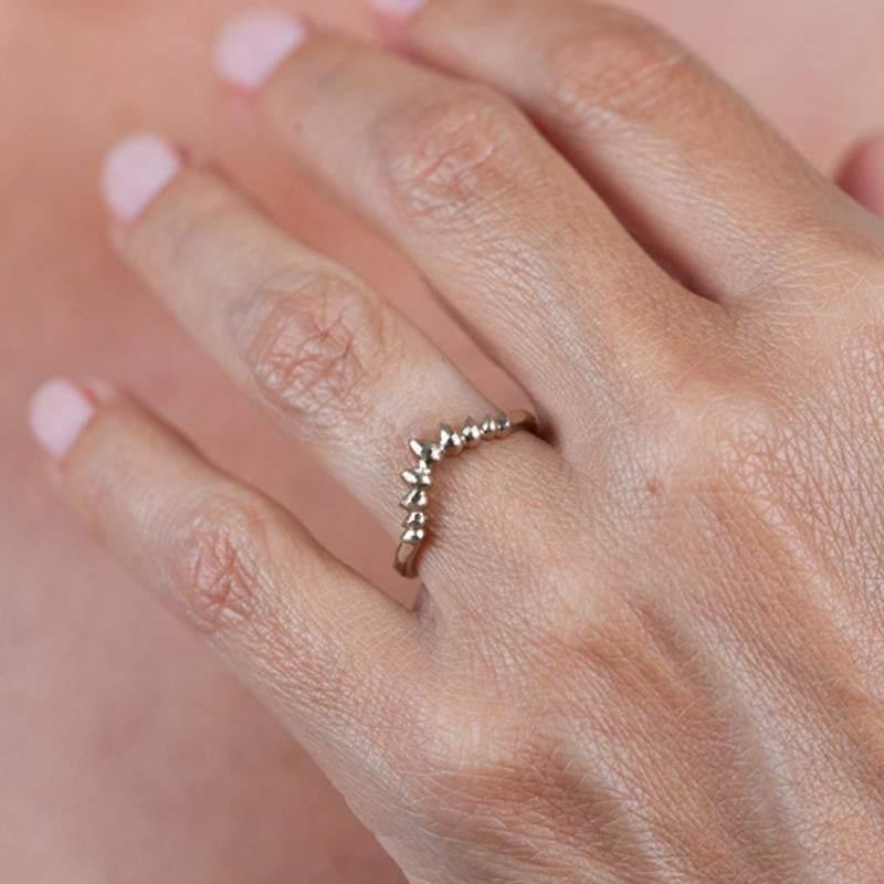 Crown Ring 18K Curved Wedding Band, Curved Wedding Band 18K Gold, Crown Wedding Ring, Gold Curved Band, Wedding Ring Set - NOOI JEWELRY