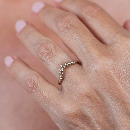 Crown Ring 18K Curved Wedding Band, Curved Wedding Band 18K Gold, Crown Wedding Ring, Gold Curved Band, Wedding Ring Set - NOOI JEWELRY