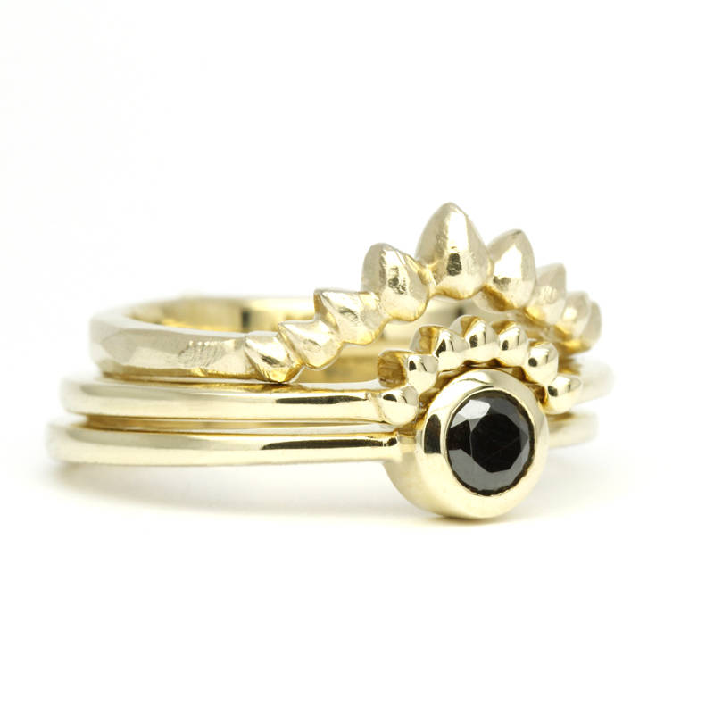 Stackable Rings Set, bridal set, Wedding Ring, Engagement Ring, Promise ring, Wedding band, Black diamond Ring , Diamond Ring, Unique ring, - NOOI JEWELRY