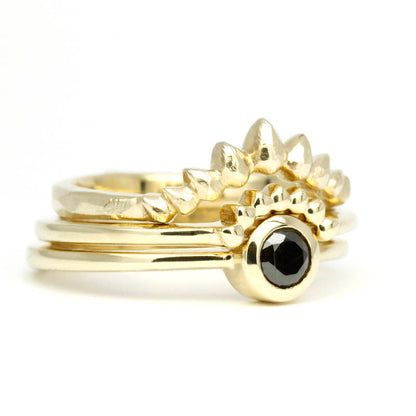 Stackable Rings Set, bridal set, Wedding Ring, Engagement Ring, Promise ring, Wedding band, Black diamond Ring , Diamond Ring, Unique ring, - NOOI JEWELRY