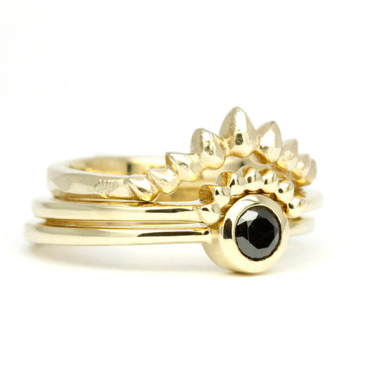 Stackable Rings Set, bridal set, Wedding Ring, Engagement Ring, Promise ring, Wedding band, Black diamond Ring , Diamond Ring, Unique ring, - NOOI JEWELRY