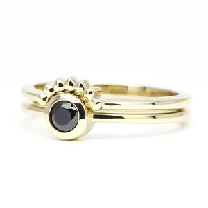 Black Diamond Engagement Ring, Yellow gold black diamond ring, Black Engagement Ring and matching Wedding Band, Gold Engagement Ring - NOOI JEWELRY