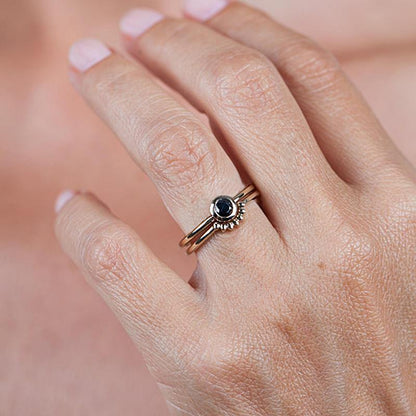 Black Diamond Engagement Ring, Yellow gold black diamond ring, Black Engagement Ring and matching Wedding Band, Gold Engagement Ring - NOOI JEWELRY