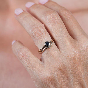 Black Diamond Engagement Ring, Yellow gold black diamond ring, Black Engagement Ring and matching Wedding Band, Gold Engagement Ring - NOOI JEWELRY