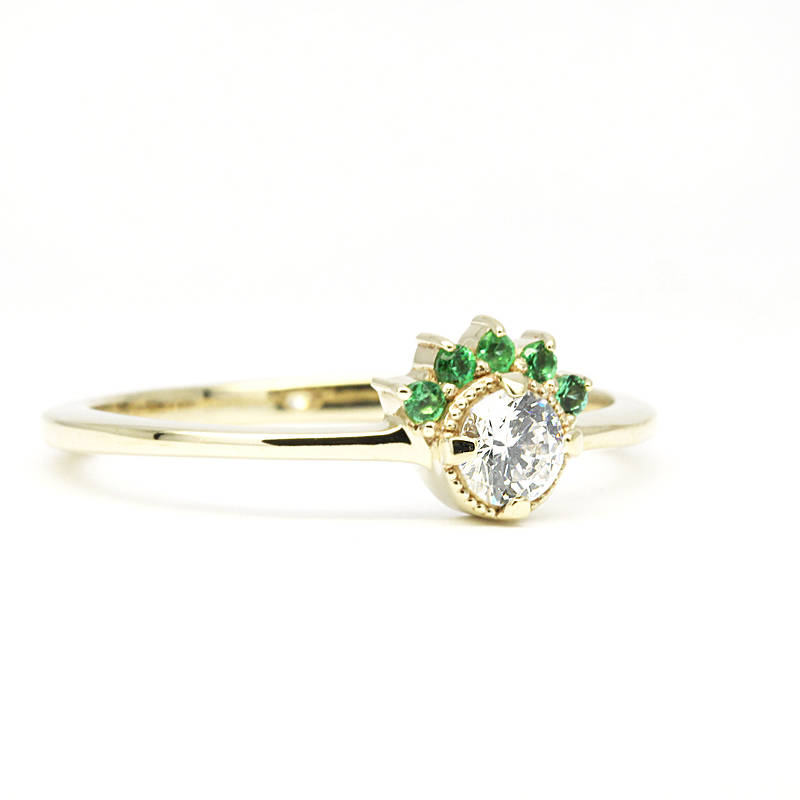 diamond and emerald engagement ring unique, 18k gold emerald and diamond cluster ring - NOOI JEWELRY
