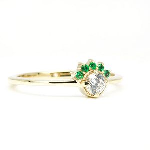 diamond and emerald engagement ring unique, 18k gold emerald and diamond cluster ring - NOOI JEWELRY