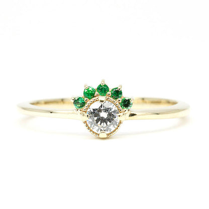 diamond and emerald engagement ring unique, 18k gold emerald and diamond cluster ring - NOOI JEWELRY