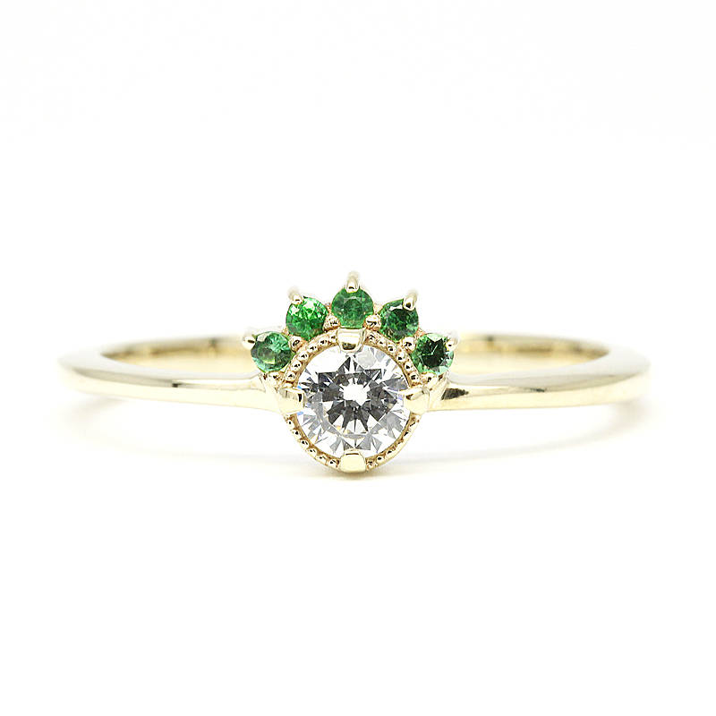 diamond and emerald engagement ring unique, 18k gold emerald and diamond cluster ring - NOOI JEWELRY