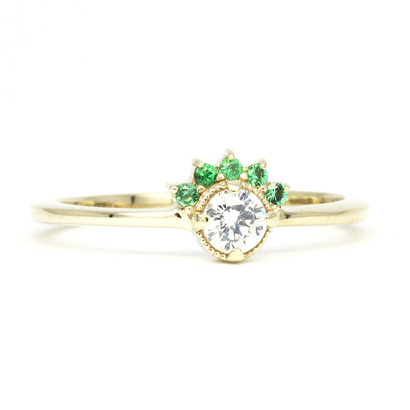 diamond and emerald engagement ring unique, 18k gold emerald and diamond cluster ring - NOOI JEWELRY
