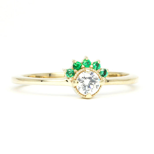 diamond and emerald engagement ring unique, 18k gold emerald and diamond cluster ring - NOOI JEWELRY