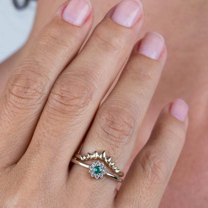 Cluster Engagement Ring Curved Engagement Ring,Engagement Ring, Curved Engagement Ring,Wedding Emerald Set, Delicate Ring,Chevron Ring - NOOI JEWELRY