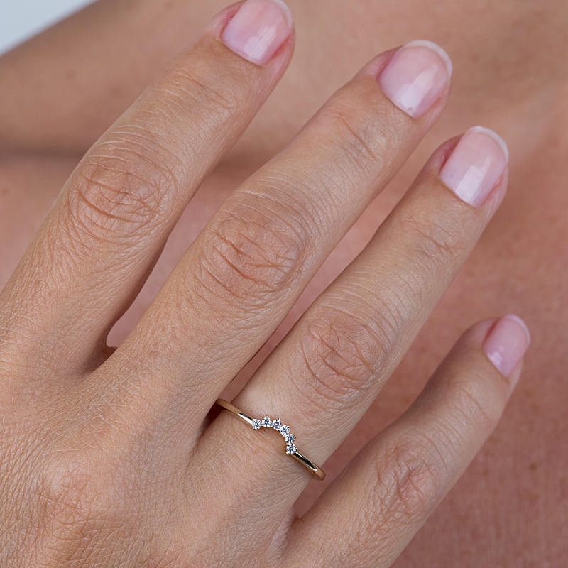 Diamond Wedding Band, Curved Diamond Wedding Band 18K Yellow Gold, Crown Wedding Ring, Curved Diamond Band, Wedding Ring Set - NOOI JEWELRY