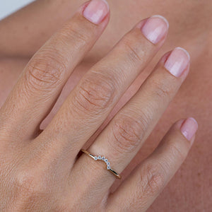 Diamond Wedding Band, Curved Diamond Wedding Band 18K Yellow Gold, Crown Wedding Ring, Curved Diamond Band, Wedding Ring Set - NOOI JEWELRY