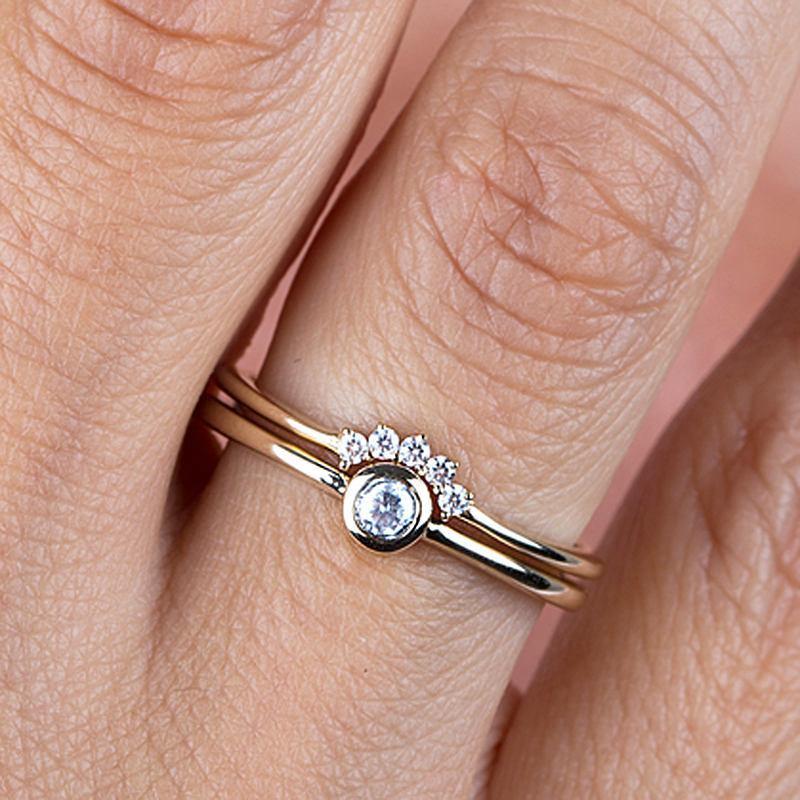 Curved Wedding Band, Dainty Engagement Ring, engagement ring, simple ring, unique ring, minimal ring, diamond  ring, delicate ring, Curved - NOOI JEWELRY
