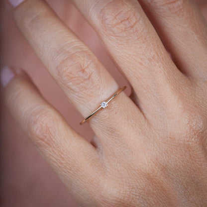 Diamond Ring 18K Gold Diamond Ring, April Birthstone Ring, Delicate Gold Ring Dainty Ring | R 145WD - NOOI JEWELRY