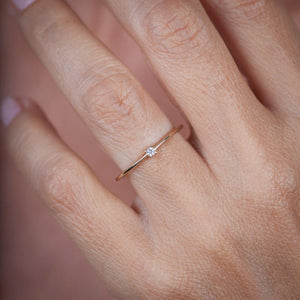 Diamond Ring 18K Gold Diamond Ring, April Birthstone Ring, Delicate Gold Ring Dainty Ring | R 145WD - NOOI JEWELRY