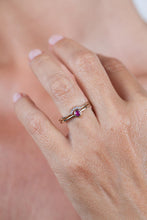 Load image into Gallery viewer, Ruby ring, ruby engagement ring, engagement ring, July birthstone, stacking ring, curved wedding band, diamond wedding band, diamond ring - NOOI JEWELRY