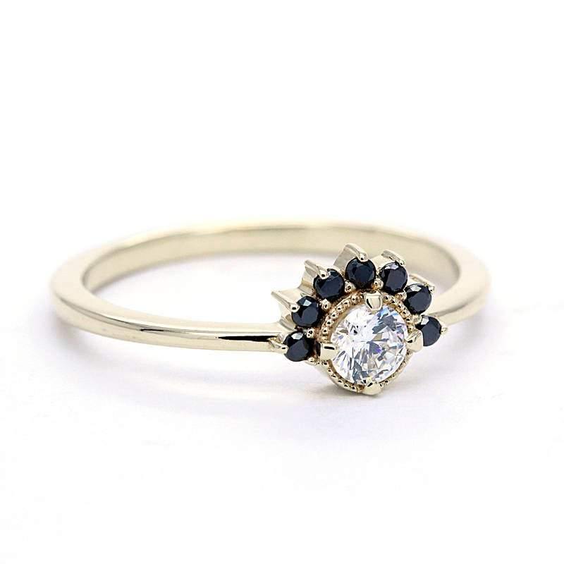Cluster Engagement Ring Yellow Gold,Cluster Diamond Ring, Black Diamond Cluster Ring. Engagement Cluster Ring, Ring Cluster, Engagement Ring - NOOI JEWELRY