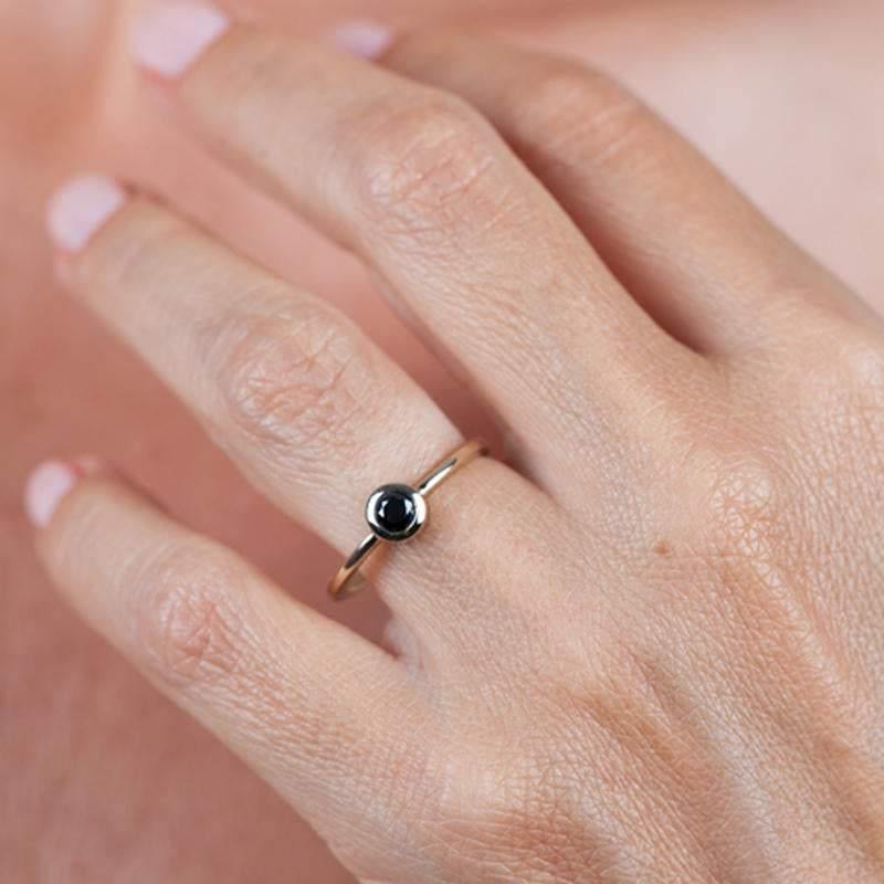 Black Diamond Ring, Engagement Ring, simple Round Diamond Ring, Simple Diamond Ring, Yellow Gold Ring, Engagement Ring, Round black Diamond - NOOI JEWELRY