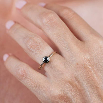 Black Diamond Ring, Engagement Ring, simple Round Diamond Ring, Simple Diamond Ring, Yellow Gold Ring, Engagement Ring, Round black Diamond - NOOI JEWELRY