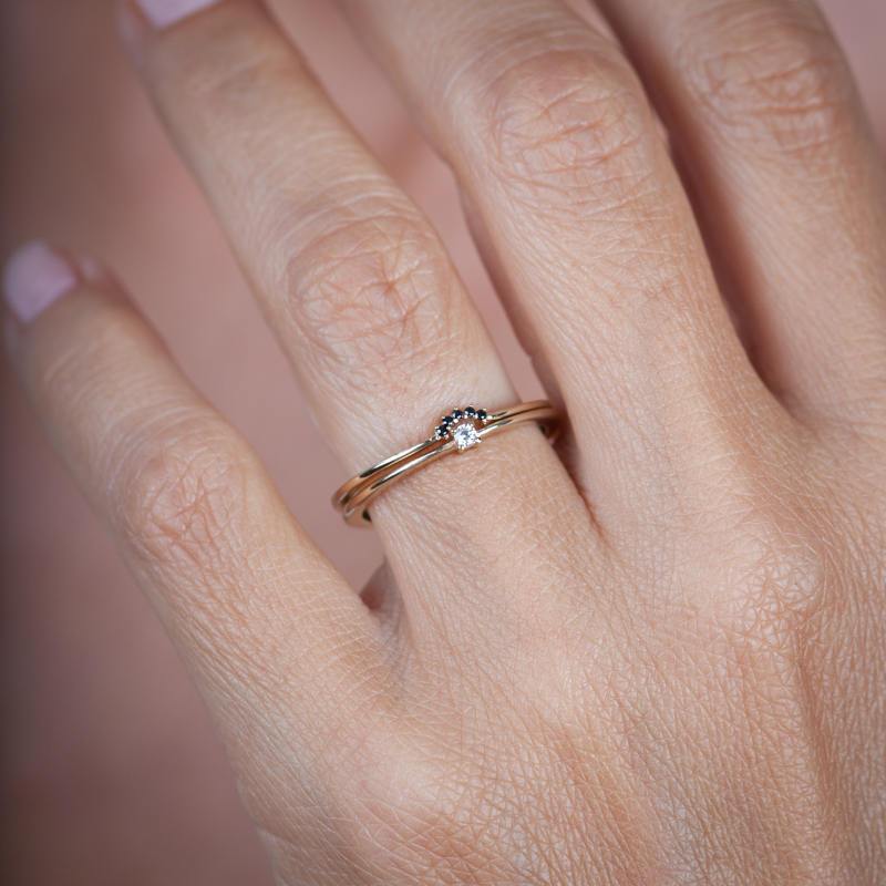 Curved Diamond Ring, Solitaire Diamond Ring, Wedding Ring Set, Diamond Engagement Ring, Crescent Diamond Ring, White Diamond Wedding Ring - NOOI JEWELRY