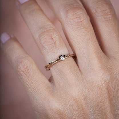 Curved Diamond Ring, Solitaire Diamond Ring, Wedding Ring Set, Diamond Engagement Ring, Crescent Diamond Ring, White Diamond Wedding Ring - NOOI JEWELRY
