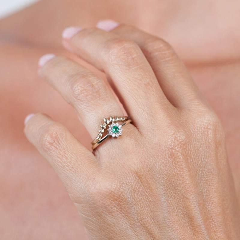 Cluster Engagement Ring Curved Engagement Ring,Engagement Ring, Curved Engagement Ring,Wedding Emerald Set, Delicate Ring,Chevron Ring - NOOI JEWELRY