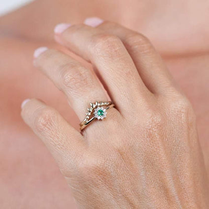 Cluster Engagement Ring Curved Engagement Ring,Engagement Ring, Curved Engagement Ring,Wedding Emerald Set, Delicate Ring,Chevron Ring - NOOI JEWELRY