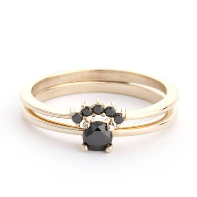Black Diamond Engagement Ring, Black Diamond 18K Gold Diamond Ring, Wedding Ring Set, Diamond Engagement Ring - NOOI JEWELRY
