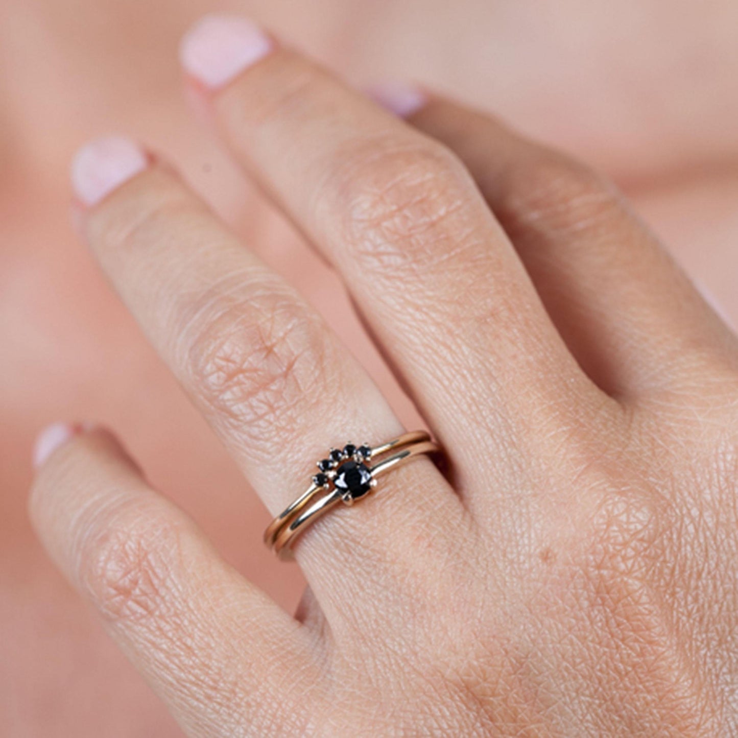Black Diamond Engagement Ring, Black Diamond 18K Gold Diamond Ring, Wedding Ring Set, Diamond Engagement Ring - NOOI JEWELRY