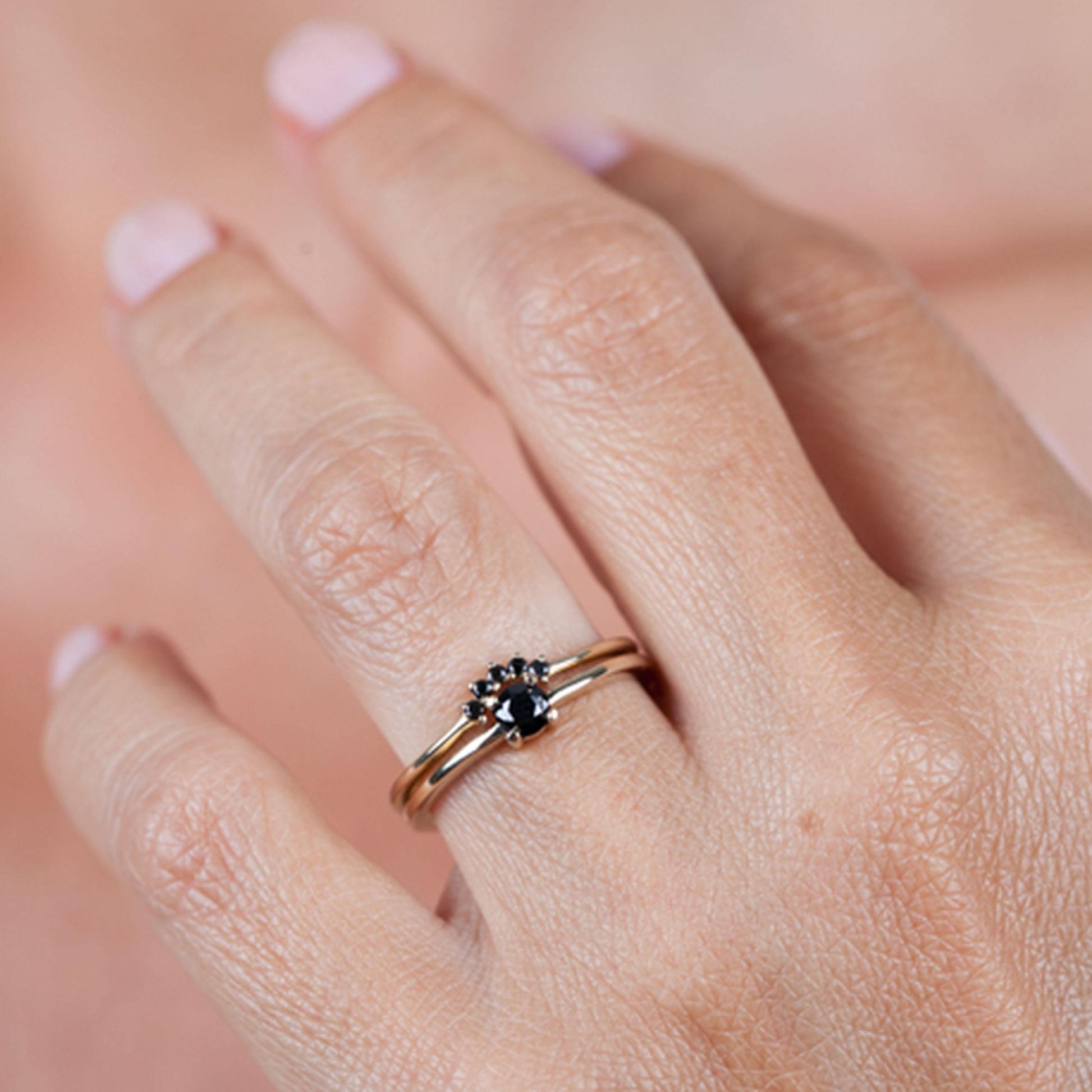 Black Diamond Engagement Ring, Black Diamond 18K Gold Diamond Ring, Wedding Ring Set, Diamond Engagement Ring - NOOI JEWELRY