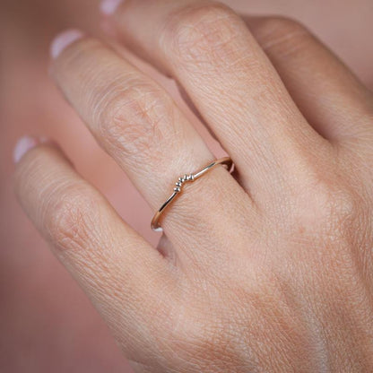 18K Curved Wedding Band, Curved Wedding Band 18K Gold, Crown Wedding Ring, Gold Curved Band, Wedding Ring Set R146 - NOOI JEWELRY