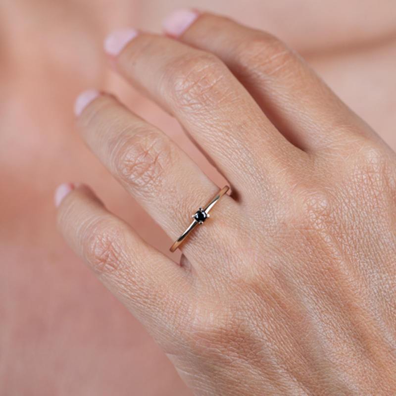 Black Diamond Ring in 18K Yellow Gold, Black Diamond Engagement Ring, Yellow Gold Diamond Ring, Solitaire Black Diamond Ring - NOOI JEWELRY