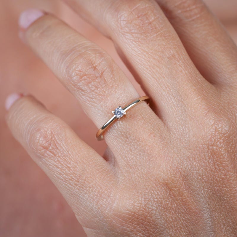 Diamond Ring, Diamond Solitaire Ring, Solitaire Diamond Ring, Promise Ring, Promise Ring, Simple Diamond Ring, Thin gold Band Ring |R 157WD