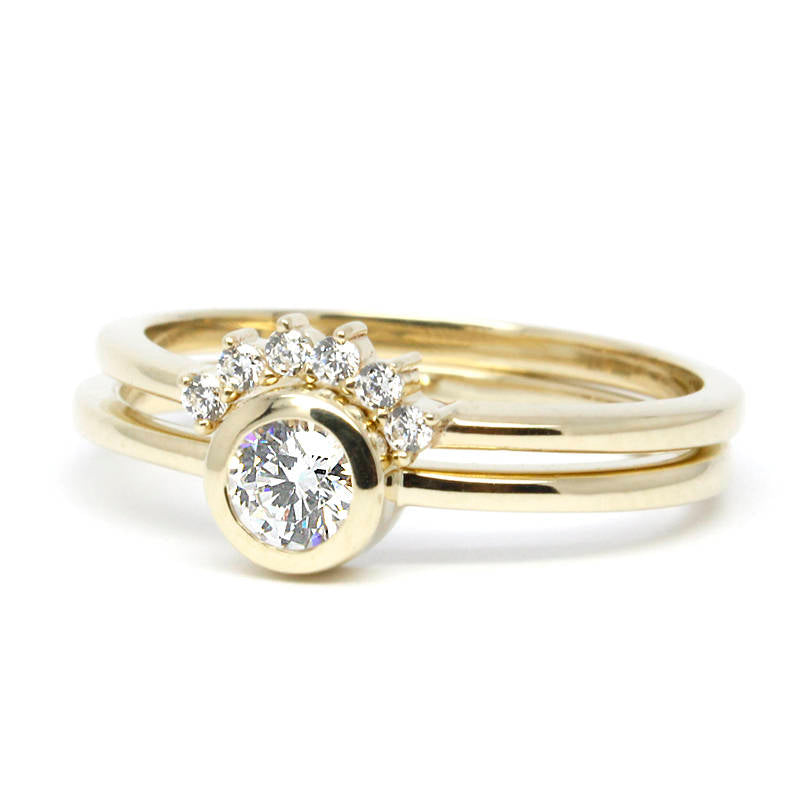 Wedding Ring set, Engagement ring, Diamond Ring, Curved Wedding Band, Curve Ring, Curved ring, Diamond Engagement, Promise Ring - NOOI JEWELRY