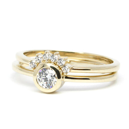 Wedding Ring set, Engagement ring, Diamond Ring, Curved Wedding Band, Curve Ring, Curved ring, Diamond Engagement, Promise Ring - NOOI JEWELRY
