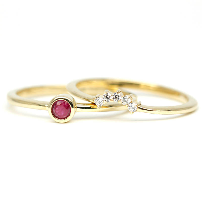 Ruby ring, ruby engagement ring, engagement ring, July birthstone, stacking ring, curved wedding band, diamond wedding band, diamond ring - NOOI JEWELRY