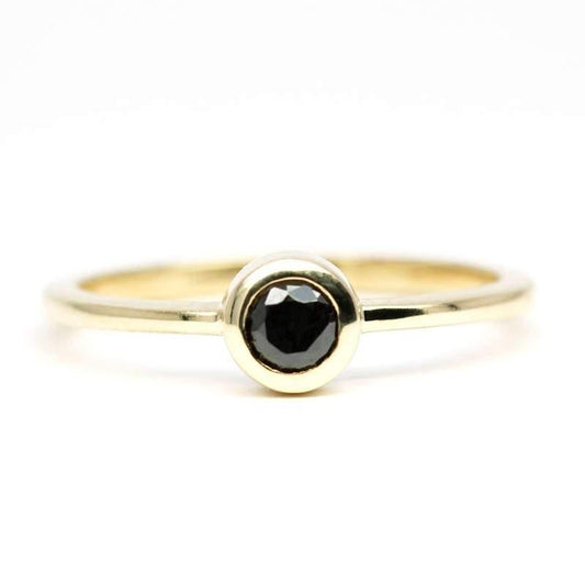 Black Diamond Ring, Engagement Ring, simple Round Diamond Ring, Simple Diamond Ring, Yellow Gold Ring, Engagement Ring, Round black Diamond - NOOI JEWELRY