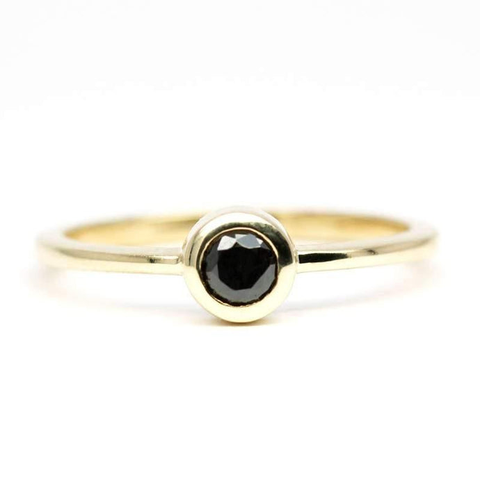 Black Diamond Ring, Engagement Ring, simple Round Diamond Ring, Simple Diamond Ring, Yellow Gold Ring, Engagement Ring, Round black Diamond - NOOI JEWELRY