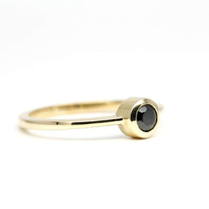 Black Diamond Ring, Engagement Ring, simple Round Diamond Ring, Simple Diamond Ring, Yellow Gold Ring, Engagement Ring, Round black Diamond - NOOI JEWELRY