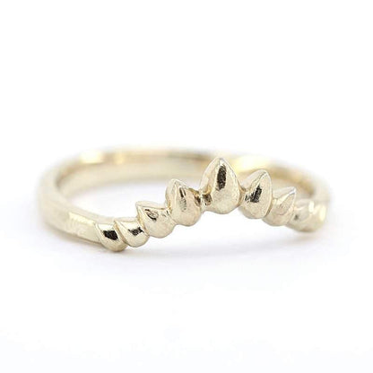 Crown Ring 18K Curved Wedding Band, Curved Wedding Band 18K Gold, Crown Wedding Ring, Gold Curved Band, Wedding Ring Set - NOOI JEWELRY