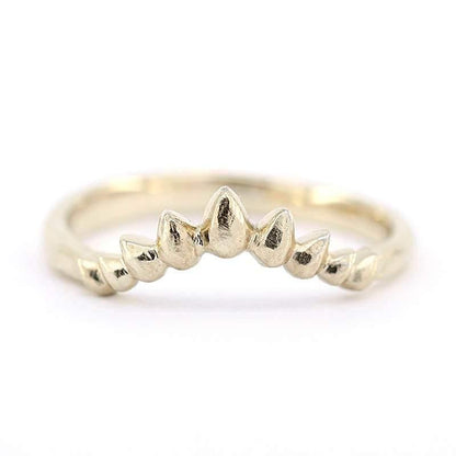 Crown Ring 18K Curved Wedding Band, Curved Wedding Band 18K Gold, Crown Wedding Ring, Gold Curved Band, Wedding Ring Set - NOOI JEWELRY