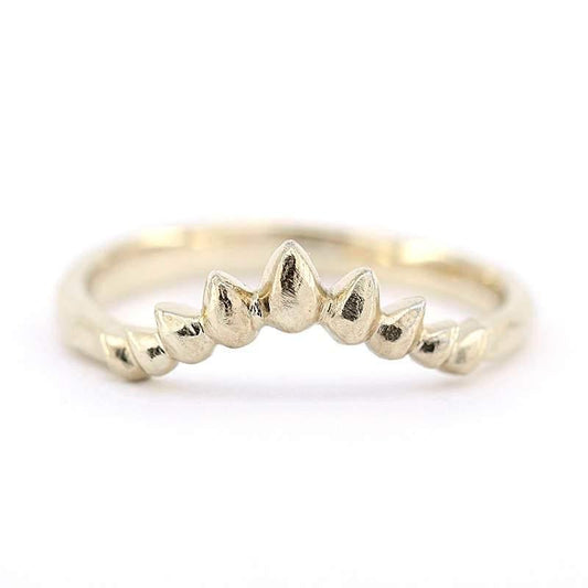 Crown Ring 18K Curved Wedding Band, Curved Wedding Band 18K Gold, Crown Wedding Ring, Gold Curved Band, Wedding Ring Set - NOOI JEWELRY