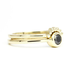 Black Diamond Engagement Ring, Yellow gold black diamond ring, Black Engagement Ring and matching Wedding Band, Gold Engagement Ring - NOOI JEWELRY
