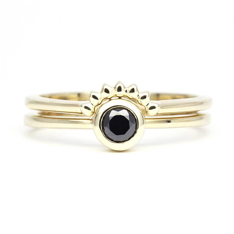 Black Diamond Engagement Ring, Yellow gold black diamond ring, Black Engagement Ring and matching Wedding Band, Gold Engagement Ring - NOOI JEWELRY