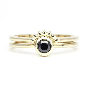 Black Diamond Engagement Ring, Yellow gold black diamond ring, Black Engagement Ring and matching Wedding Band, Gold Engagement Ring - NOOI JEWELRY