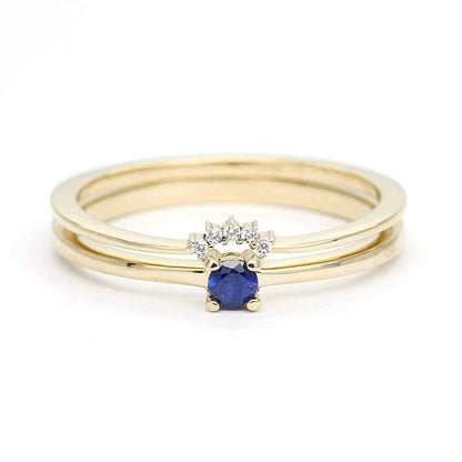 Curved Wedding Band, Engagement Ring, Blue Sapphire Wedding Ring Set, Simple Engagement Ring, Solitaire Blue Sapphire,Dainty Engagement Ring - NOOI JEWELRY