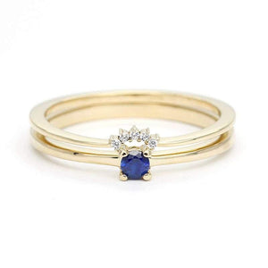 Curved Wedding Band, Engagement Ring, Blue Sapphire Wedding Ring Set, Simple Engagement Ring, Solitaire Blue Sapphire,Dainty Engagement Ring - NOOI JEWELRY