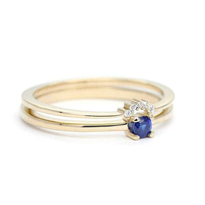 Curved Wedding Band, Engagement Ring, Blue Sapphire Wedding Ring Set, Simple Engagement Ring, Solitaire Blue Sapphire,Dainty Engagement Ring - NOOI JEWELRY
