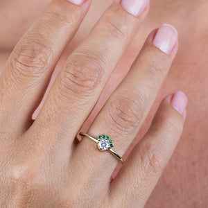 diamond and emerald engagement ring unique, 18k gold emerald and diamond cluster ring - NOOI JEWELRY